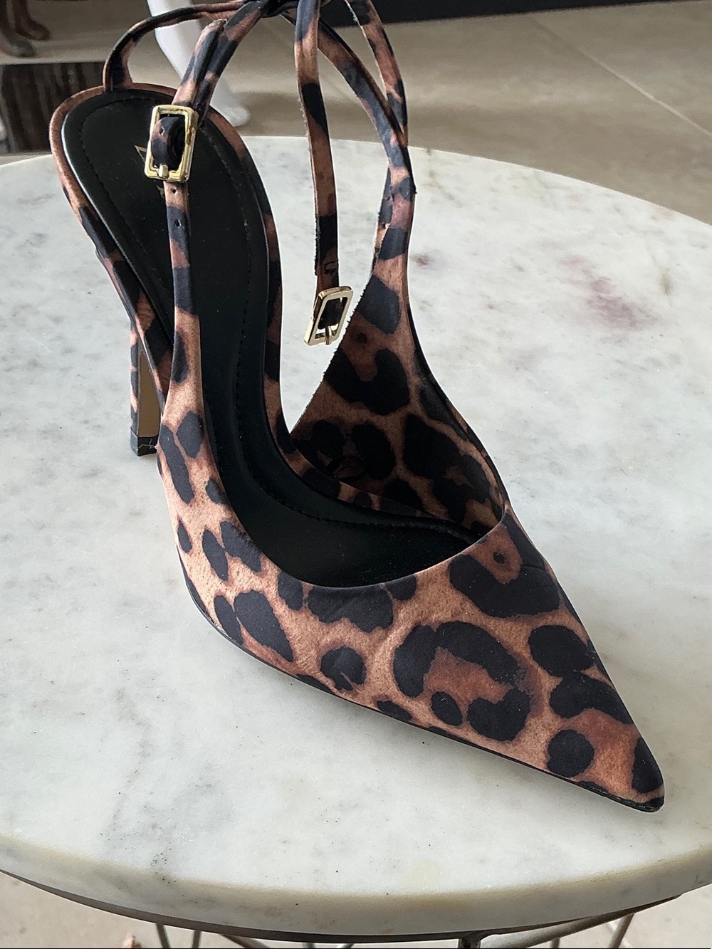 Zara Leopard Print Pointed Slingback Heels - Brown/Black
